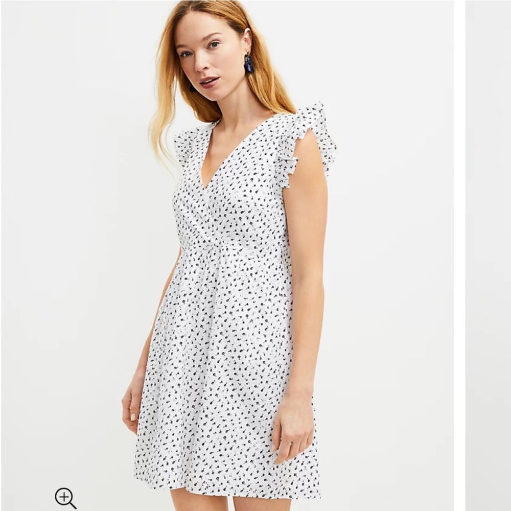 Loft Eyelet Ruffle Sleeve Crossover Dress